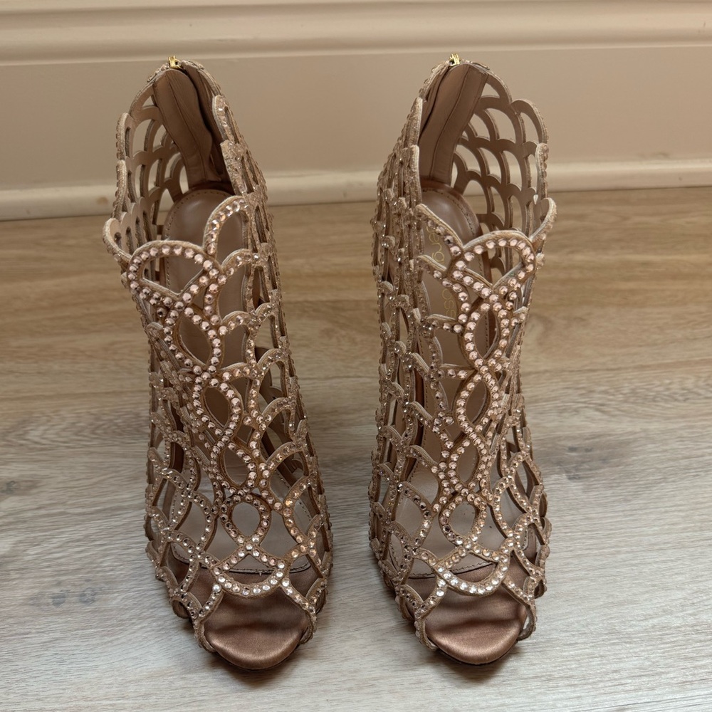 Sergio Rossi Swarovski Crystal Mermaid High Heel Caged Booties size 39/ US 9